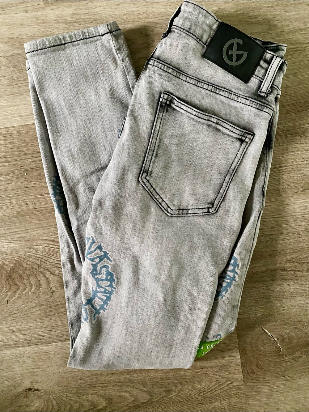 Men's Grey Skinny Jeans with Blue Graphic Ring Prints - Picture 6 of 6